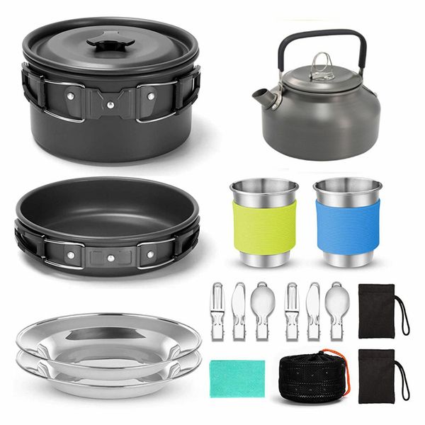 17 Pieces Camping Cookware Mess Kit, Non-Stick Lightweight Pots Pan Set