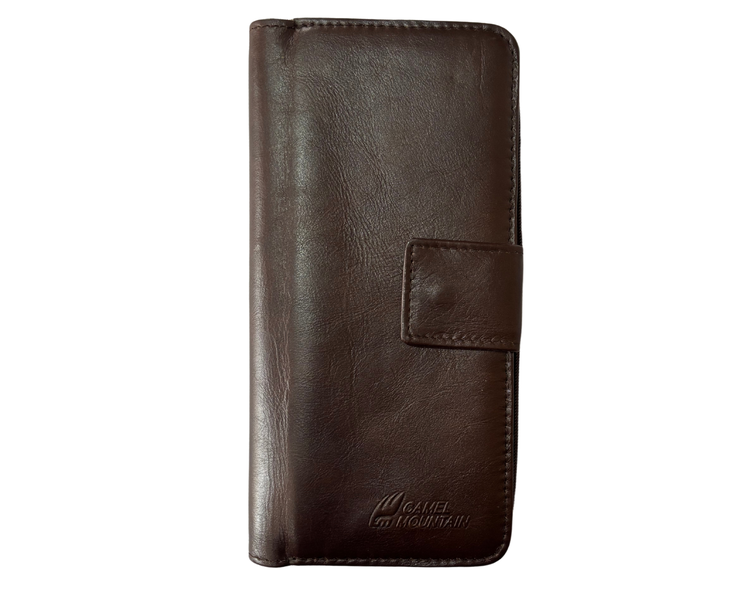 Camel Mountain Leather Wallet Purse with Zip Around Pocket