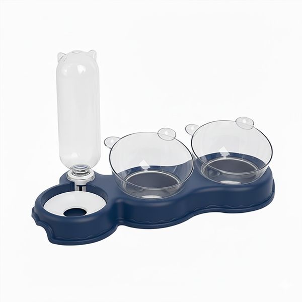Durable Plastic Raised Pet Feeding Station with Water Bottle And Dual Bowls