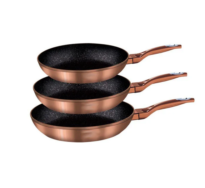 Haus Lux 3 Piece Marble Coating Fry Pan Set - Copper