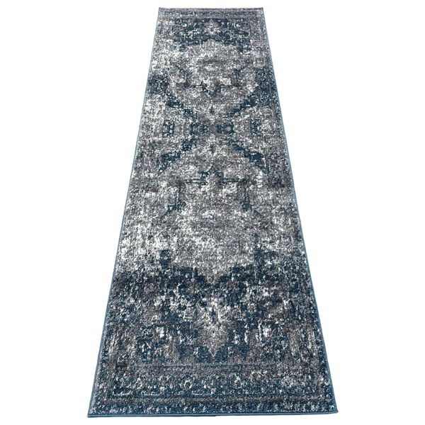 Rugs &amp; Decor / Grey - Blue Turkish Modern Runner Rug - 300 x 80 cm