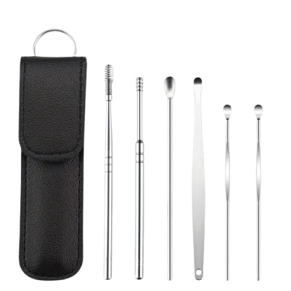 6 Piece Ear Cleaner Wax Removal Tool Earpick Sticks with PU Storage Bag