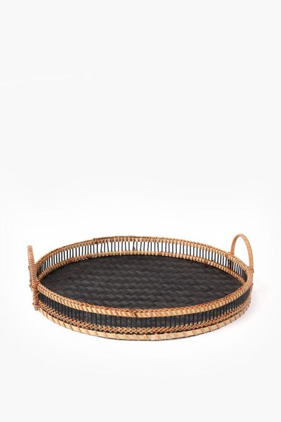 Round Bamboo And Rattan Serving Tray