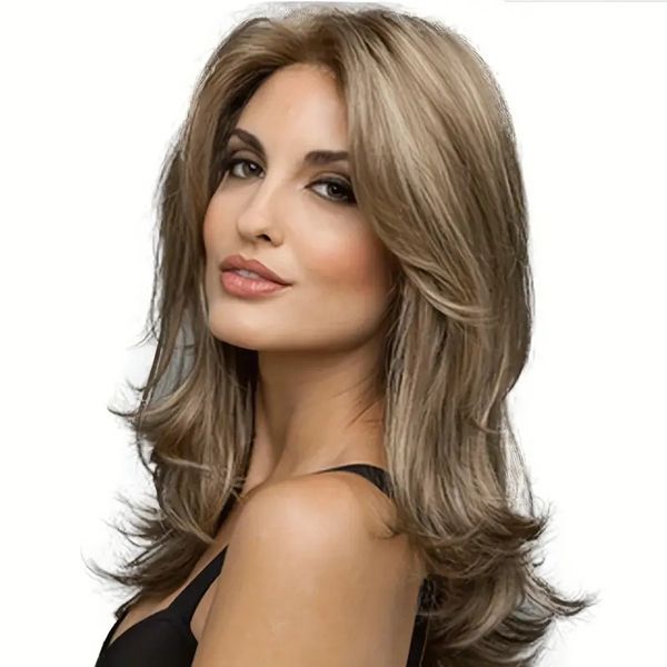 Women's Medium-Length Curly Hair With Highlights-50-55cm
