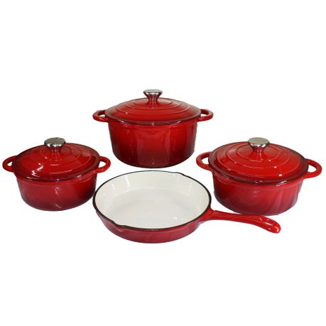 7 Piece Authentic Cast Iron Dutch Oven Cookware Pot Set - Red, Shop Today.  Get it Tomorrow!
