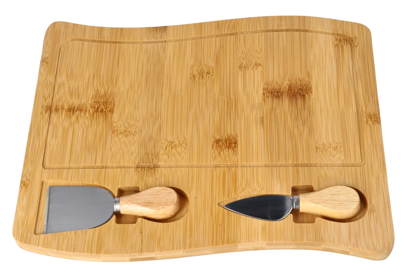 Wavy Rectangular Bamboo Cheese Serving and Cutting Board Set 31.7cm 3 Piece