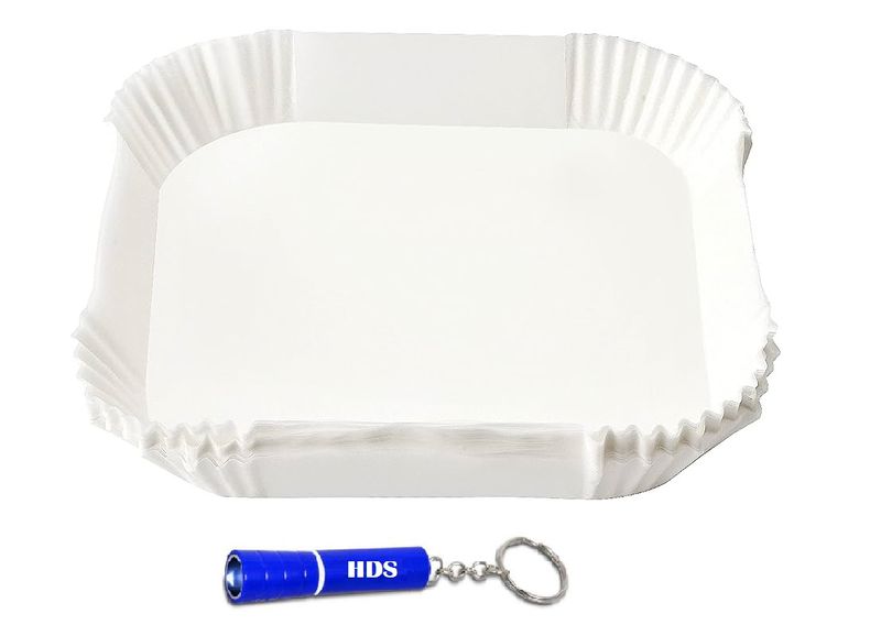50 Rectangle Air Fryer Paper 200mm x 45mm - White with HDS Branded Torch
