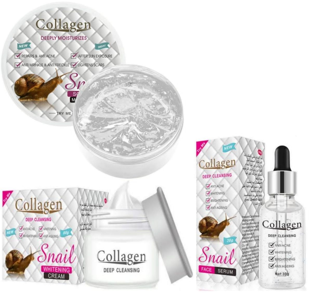 Collagen Snail Skin Repairing Face Serum Cream And Soothing Gel By Style