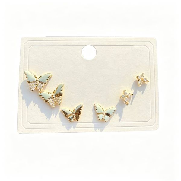 Silver-Plated Crystal Butterfly Stud Earrings Set - 3 Pairs