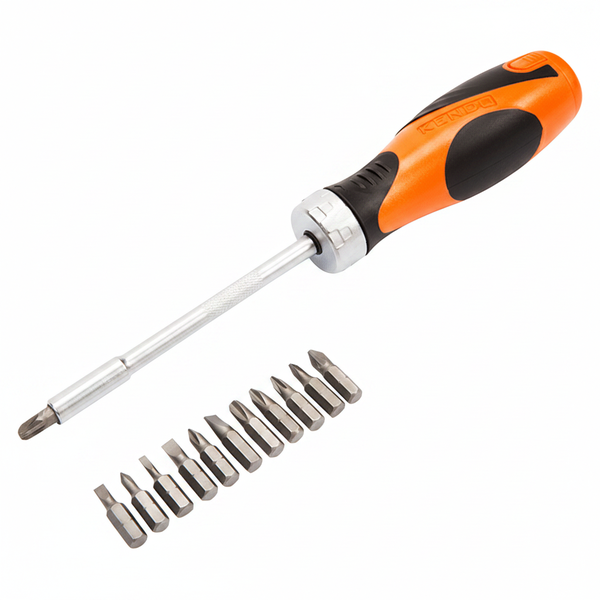 Kendo Ratchet Screwdriver Set with 12 Bits for Versatile Fastening