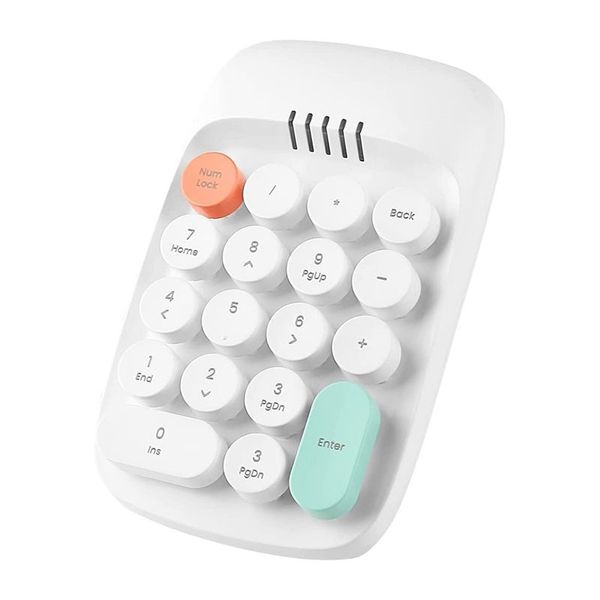 Wireless Number Pad Typewriter Retro Keypad (White)