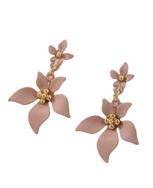 Pink Flower Drop and Dangle Earrings