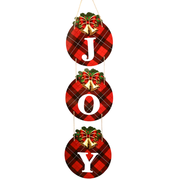 Christmas JOY Rustic Wreaths Handing Door Paper Buffalo Plaid Decoration