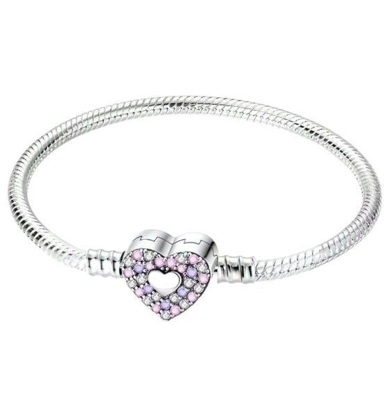 18Cm - S925 Sterling Heart-Shaped Charm Bracelet - Silver