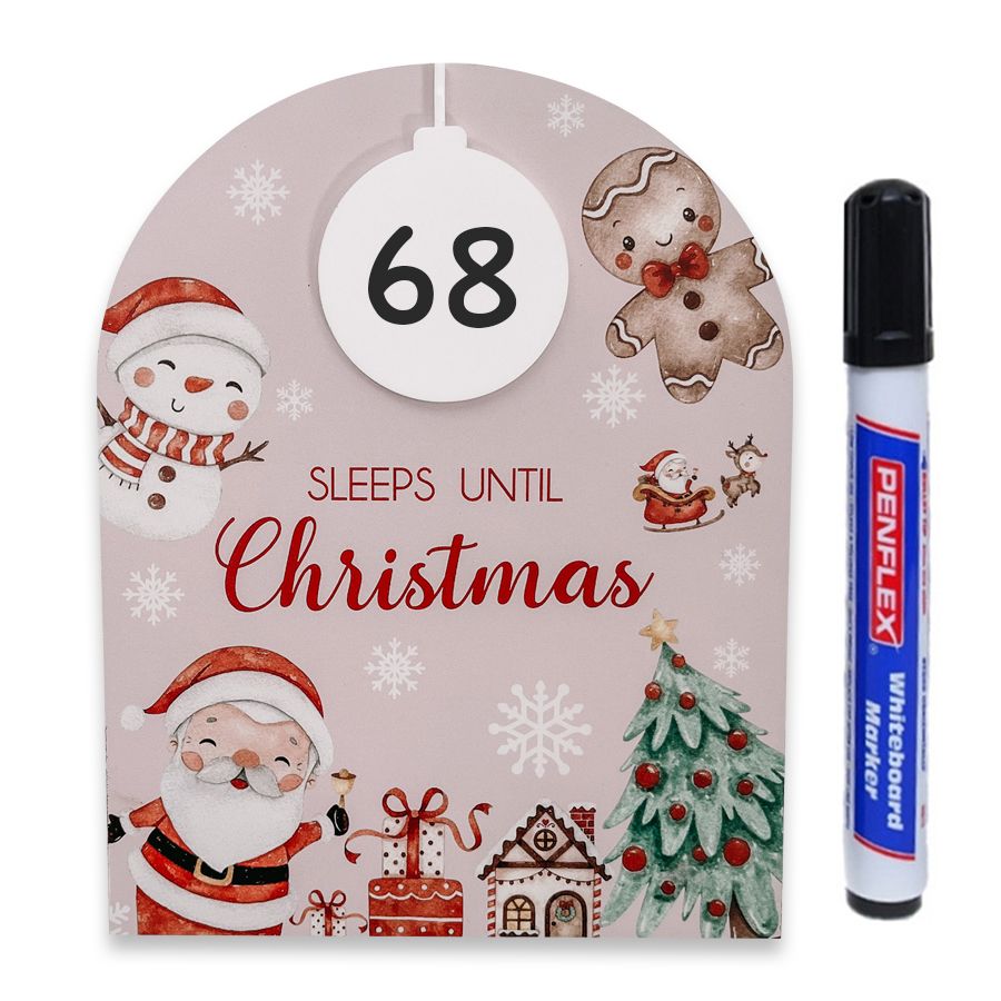 Reusable Watercolor Design Christmas countdown sign with whiteboard marker