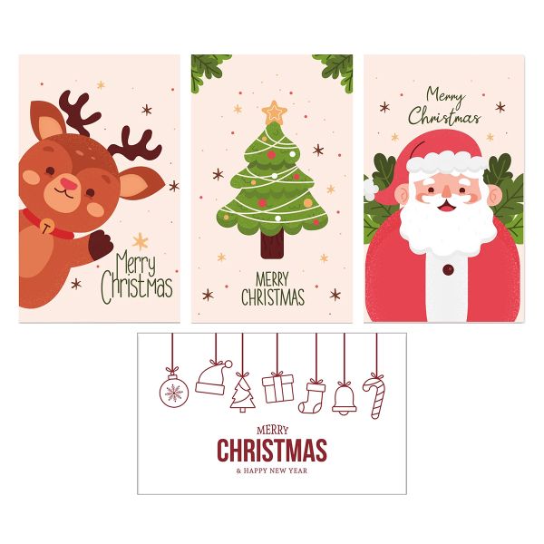 Christmas Thank You Cards 4 Patterns 100pcs 5.4cmx9cm - Santa White