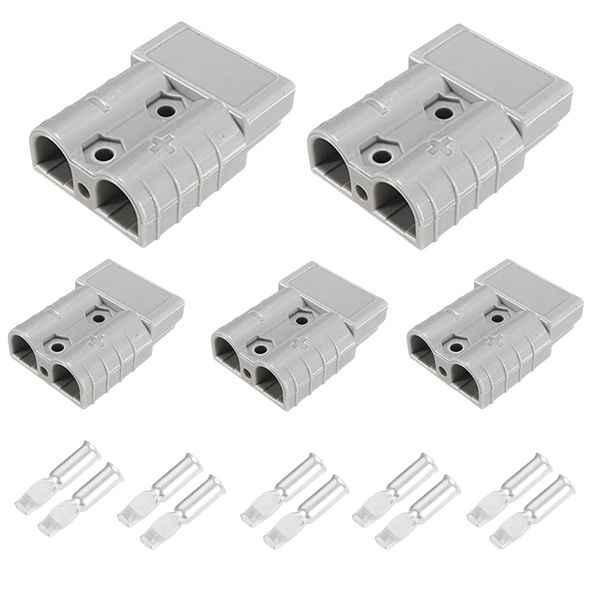 5 Piece 50A Anderson Connector Plug With Contacts - Grey