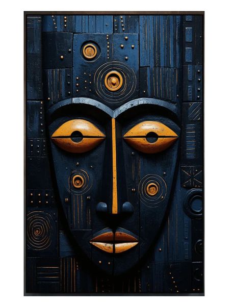 Black, Blue Tribal Mask Cotton Canvas cm Home Decor Wall Art