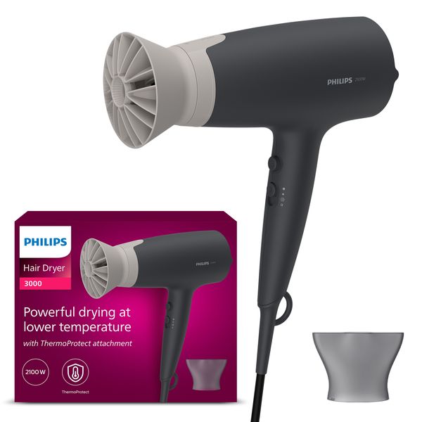 Philips Series 3000 ThermoProtect 2100W Ionic Hair Dryer Black