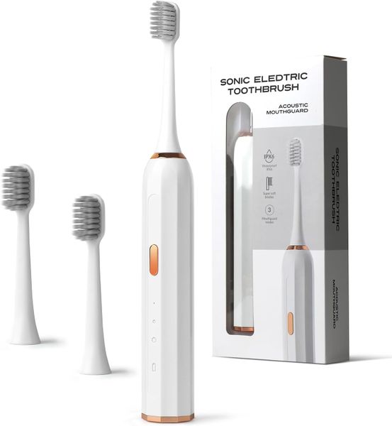 Rechargeable Sonic Electric Toothbrush With 2 Replaceable Brush Heads