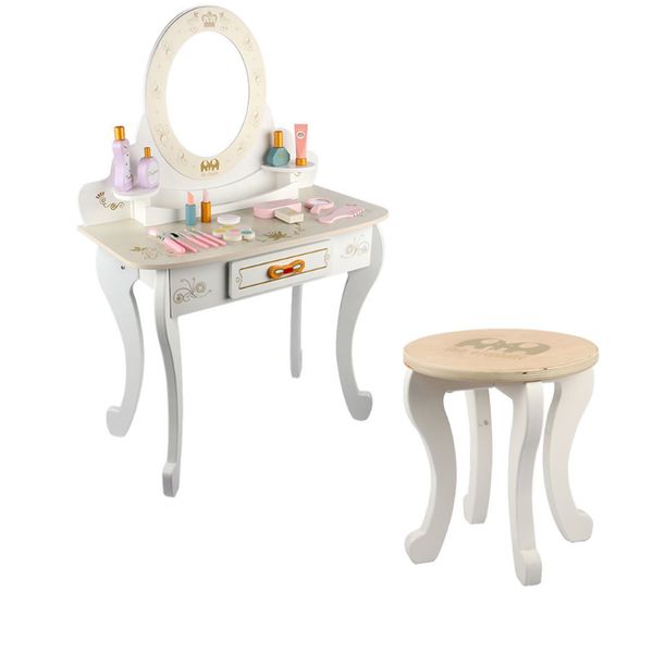 Girls Makeup Table, Kids Vanity Table&amp;Chair Set,Toddler Pretend Play Set