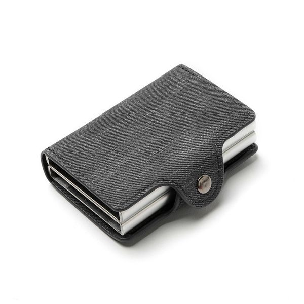 Denim Fabric Double Aluminium RFID Credit Card Holder Case-Gray