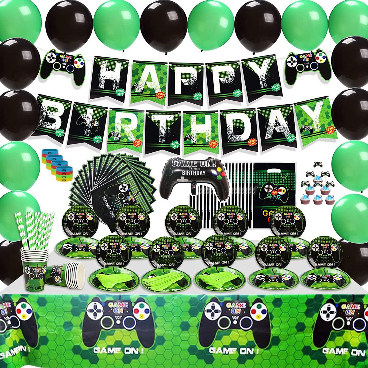 green-video-game-gaming-birthday-party-balloon-banner-diy-decoration