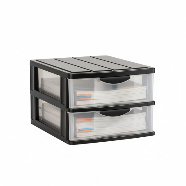 Compact &amp; Transparent Desktop Storage Drawer Cabinet With Two Layers