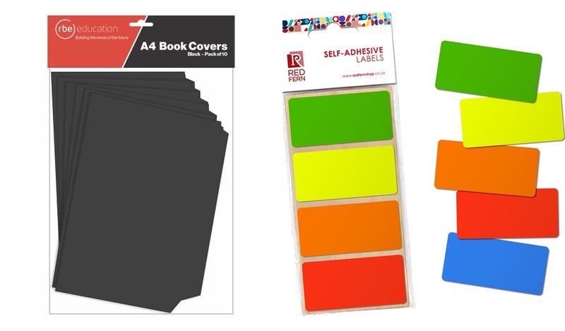 RBE A4 Book Covers Black 10's and Assorted 20 Book Labels