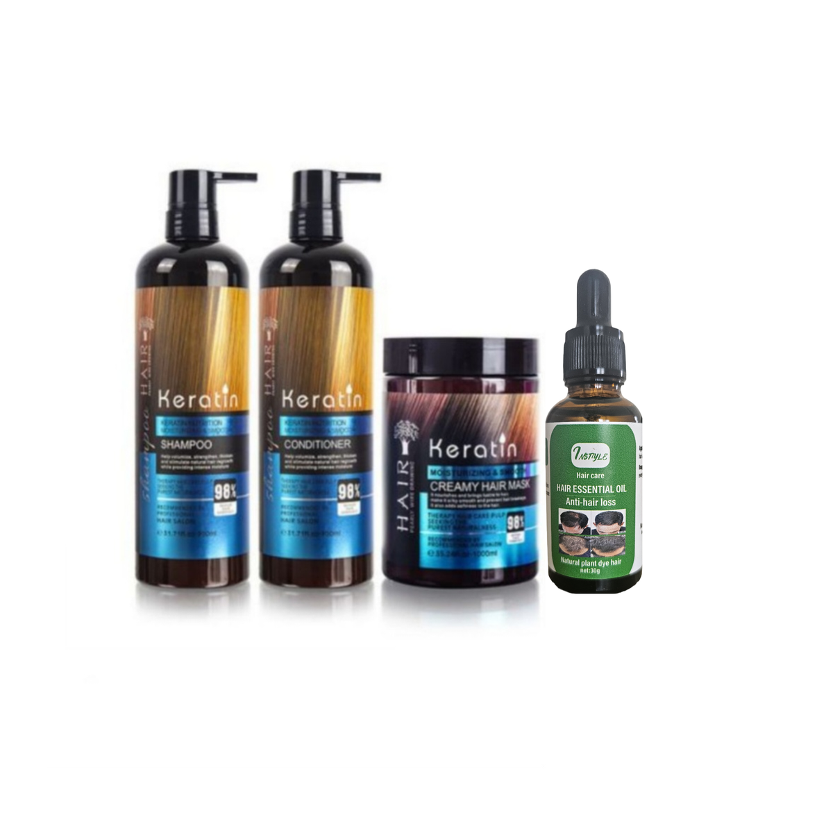 Keratin Nutrition Hair Shampoo, Conditioner, Mask and Anti Hair Loss Oil