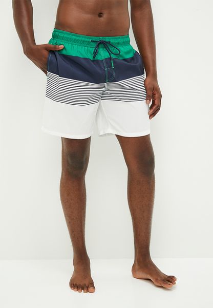 Striped Mid Length Swim Short Green/Navy