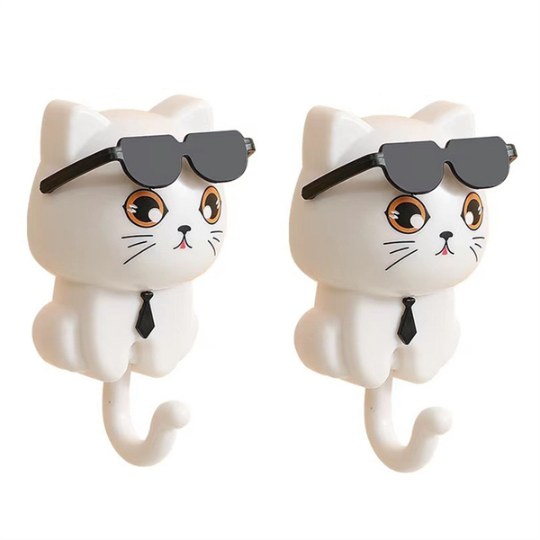 Cute Sunglasses Cat Sticky Coat Hook, Coat Wall Hook Black
