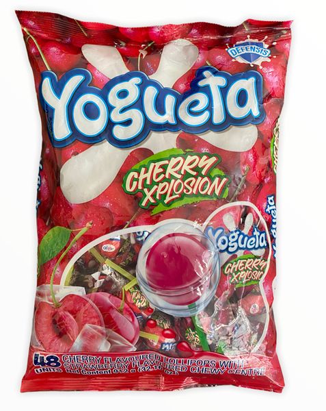 Yogueta Lollipops - Cherry Xplosion with Strawberry Chewy Centre