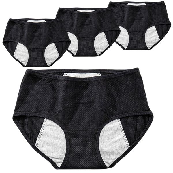 4 Pack Cotton Period Panties Leakproof Menstrual Underwear - Black