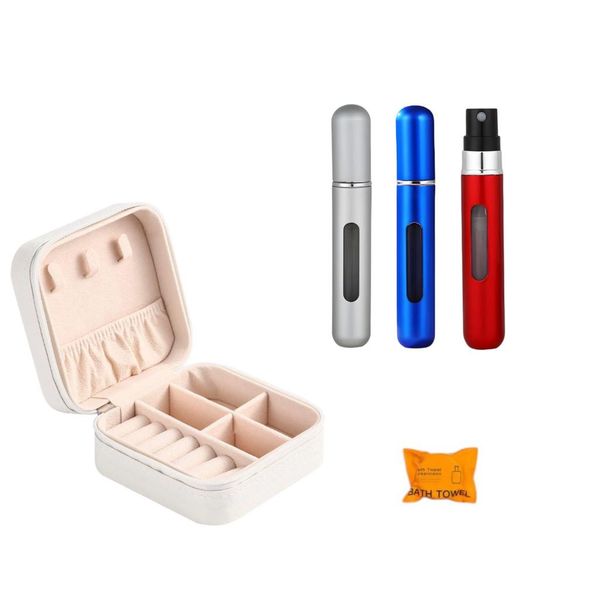Jewellery Box Organiser (White) &amp; 3 Perfume Refill Bottle &amp; Travel Towel