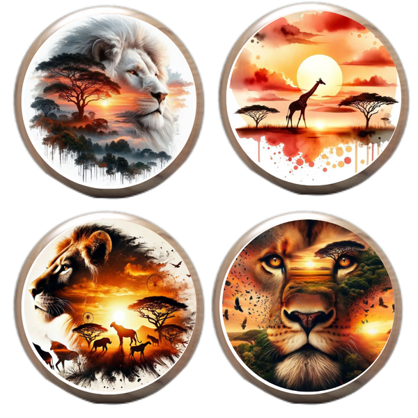 African Wildlife Coaster Set - 4 Piece Round / Hexagon Drink Coasters 9cm