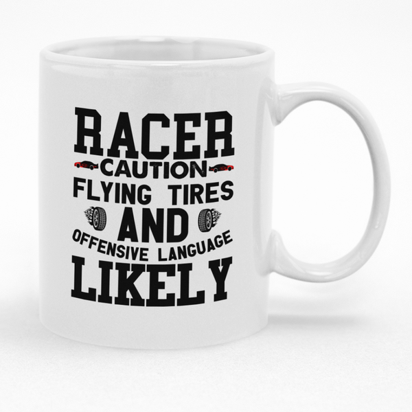 Racer Caution Flying Tires Mug