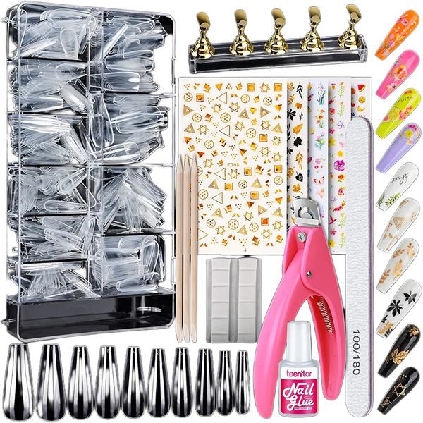 Long Coffin Full Cover Clear Press On Nails DIY Design Kit