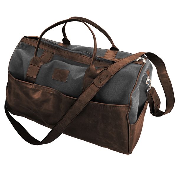 Genuine Leather and Canvas Duffel Bag - Large Charcoal