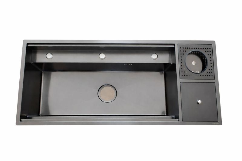 Stunning and Amazing Black Kiktchen Single Sink with Built Cup washer