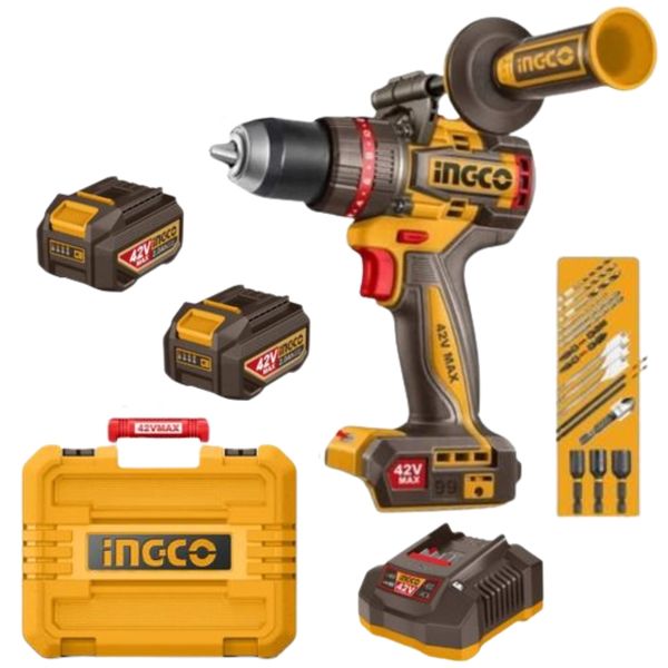 Ingco - Cordless 99Nm Impact Drill (42V) with 2Ah Battery, Charger &amp; Acc