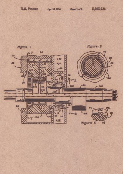 Vintage Patent Sketch Style Rotary Engine - Unframed