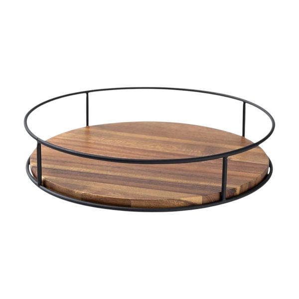 Nordic Wooden Rotating Spice Jar Storage Rack - 16.7CM - Brown/Black