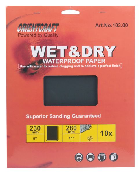 Pack of 10 - Wet and Dry Waterproof Sand Paper - 800 Grit