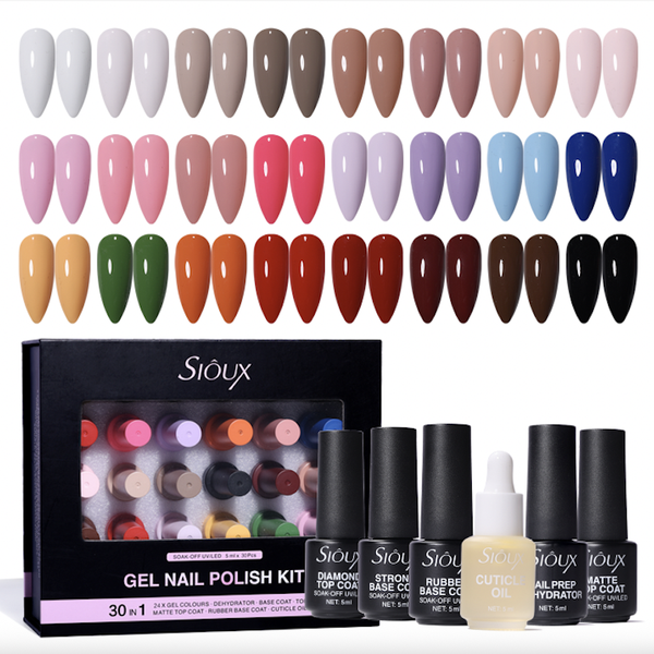 Sioux 30 Pieces Gel Nail Polish Kit - 24 Colour + 6 Prep Gel Essential Set