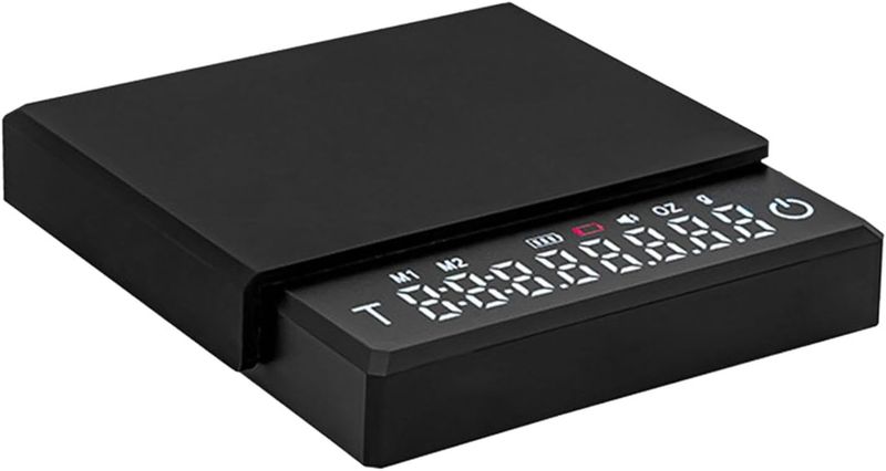 Portable Digital Coffee Scale, USB Charging, 0.1g Accuracy, Timer - Black