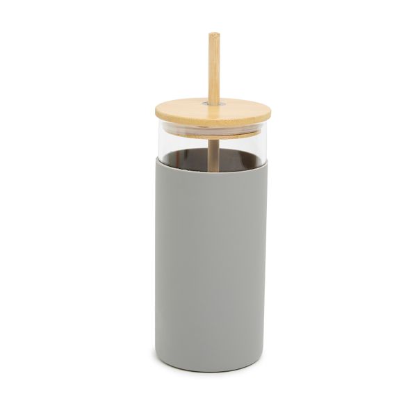 George &amp; Mason - Glass Bottle with Silicone Sleeve &amp; Straw - Grey