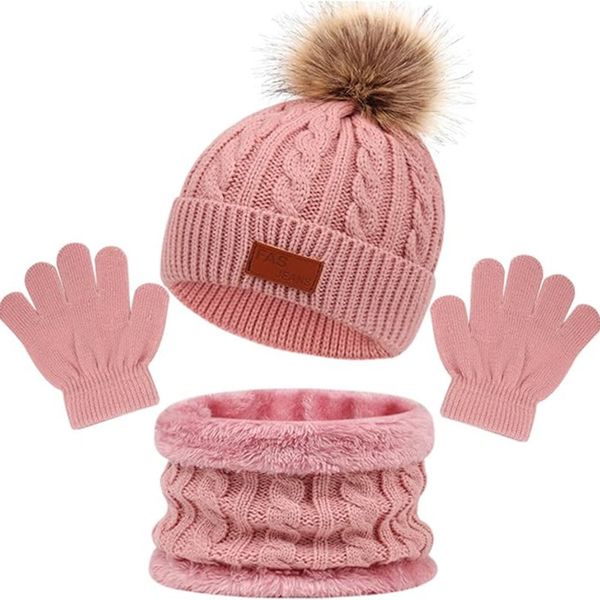 Children's Hat Scarf and Gloves Set,Knitted Warm Winter Hats for Children