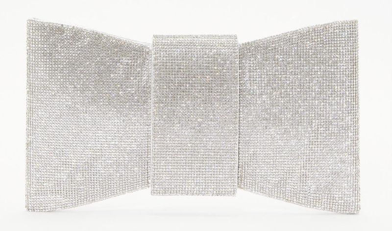 Quiz Ladies - Silver Diamante Bow Handbag