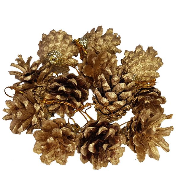 12 Tiny Pine Cone Christmas Tree Baubles - Silver